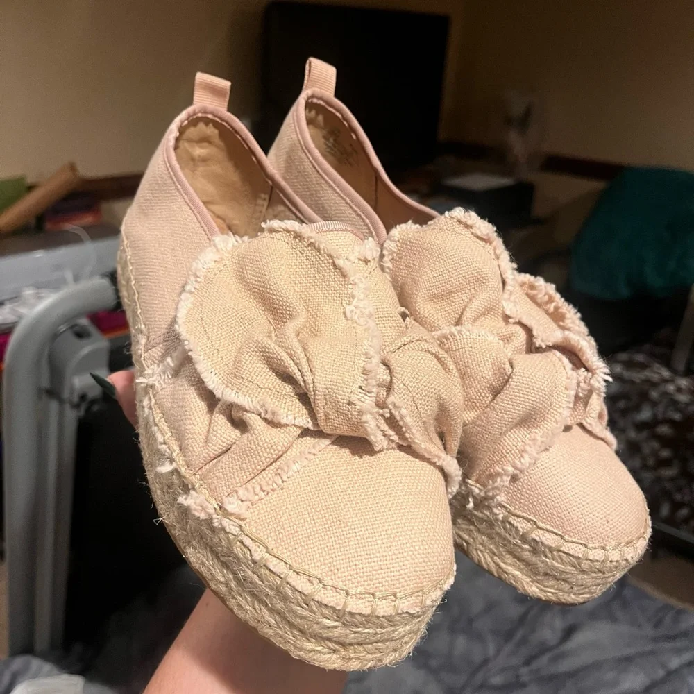 Sam Edelman Blush Pink Canvas Espadrille Platform Slip-Ons